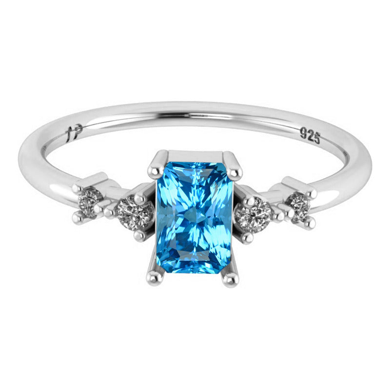 Vienna Rectangular Ring Pure 925 Silver - Blue Topaz