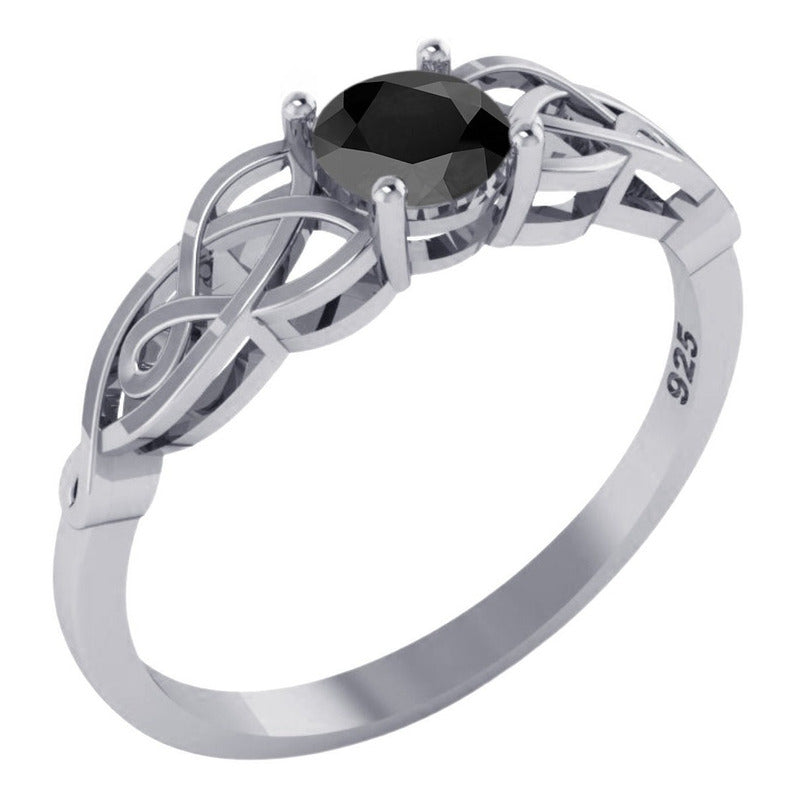Anel Solitário Celta Knot Prata 925 Black Onix - Exclusivo