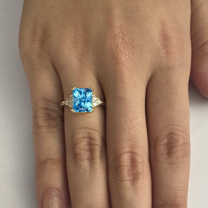 Classic Vintage Ring 925 Silver 18k Gold Blue Topaz