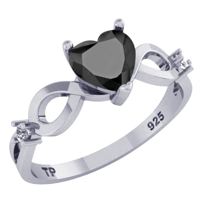Anel Prata 925 Infinito Amor Coração - Black Onix