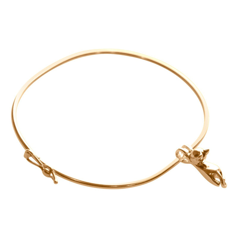 Pulseira Bracelete Rígido Prata 925 Dourada 18k - Gatinho