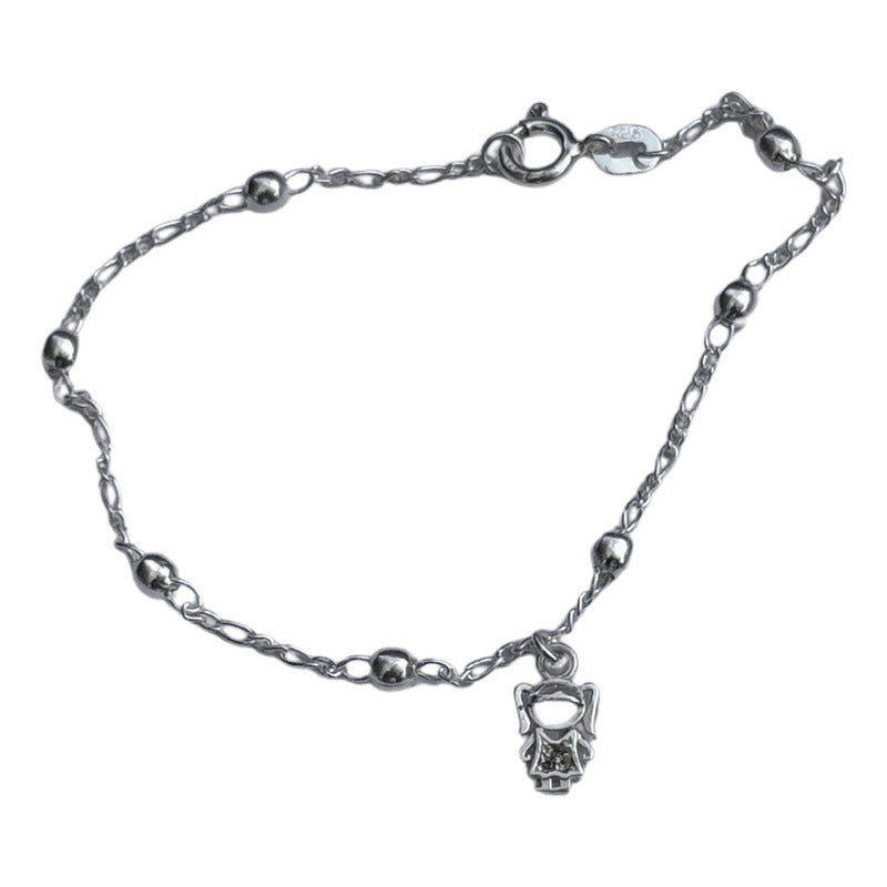 Pulseira Prata 925 Bolinha 3mm - Pingente Menina