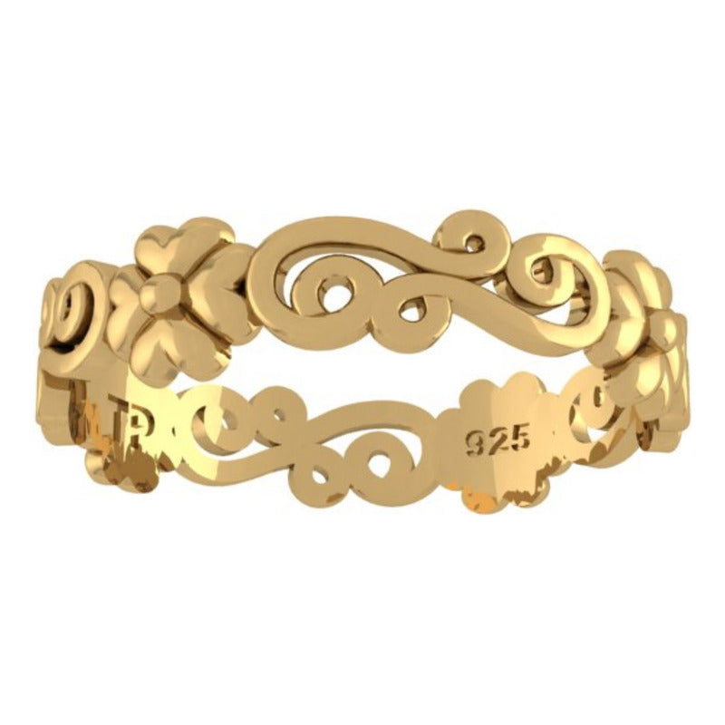 Anel Arabesco Prata 925 Dourada 18k - Exclusivo