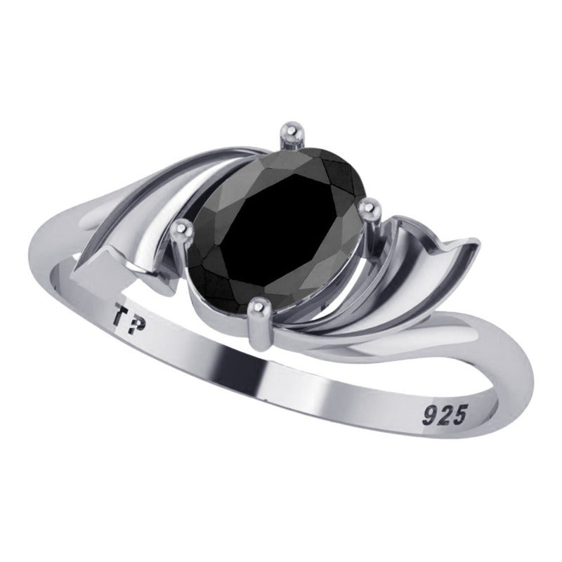 Anel Wings Black Onix Natural Oval Pura Prata 925- Exclusivo