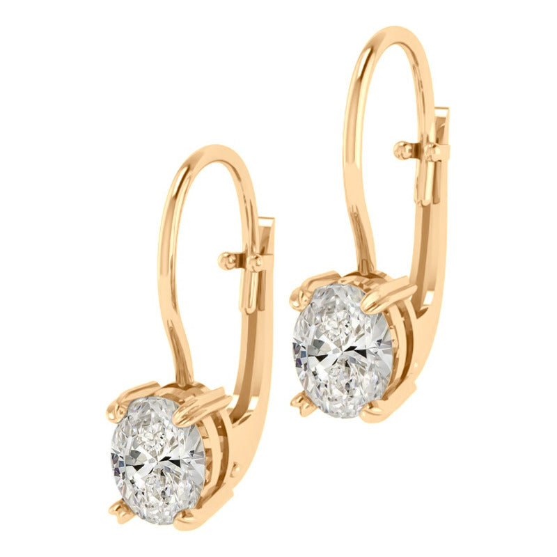 Brinco Trava Pura Prata 925 Dourada 18k - Zircônia Oval