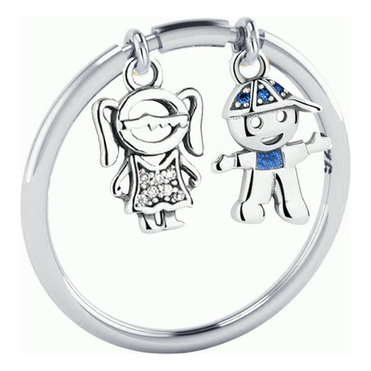 Anel 2 X Pingentes Prata 925 Menino E Menina - Exclusivo