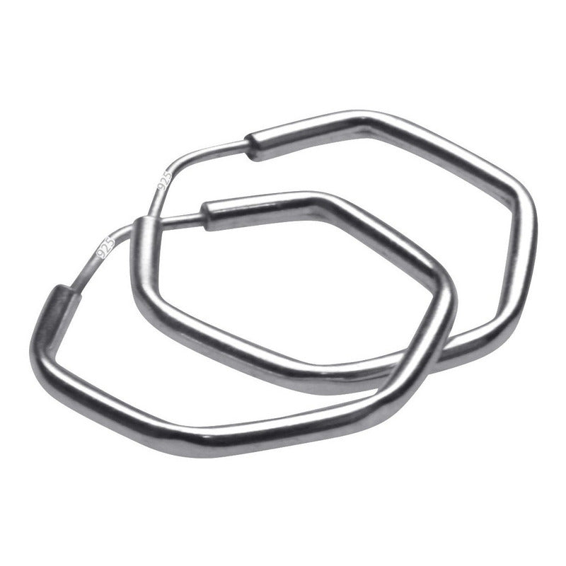 Argola Brinco Pequena 18mm Hexagonal Prata 925 Unissex