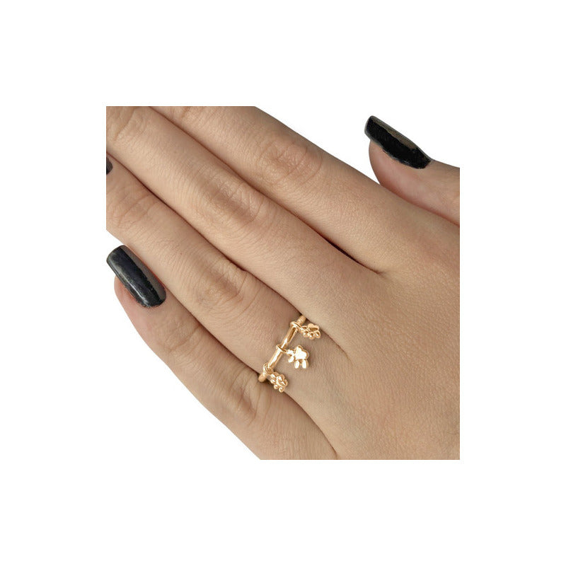 Anel Pingentes Três Patinhas Prata 925 Dourada Ouro 18k