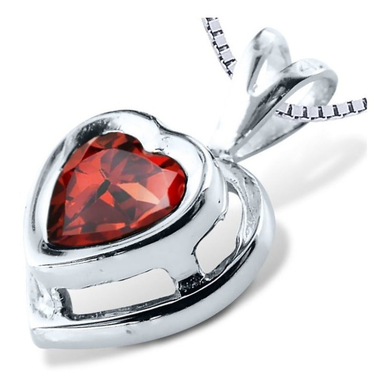 Colar Veneziana Prata 925 Coração Granada - Exclusivo