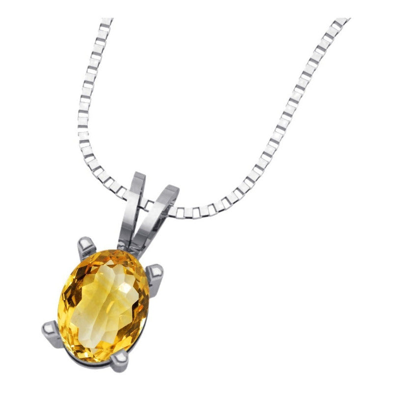 Colar Citrino Prata 925 Oval 8x6mm - Corrente Veneziana