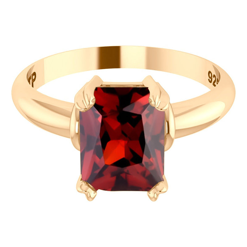 Anel Vintage Granada Prata 925 Dourada Ouro 18k - Feminino