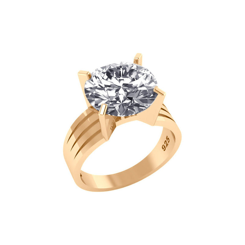 Anel Solitário Prata 925 Dourada 18k - Zircônia Grande