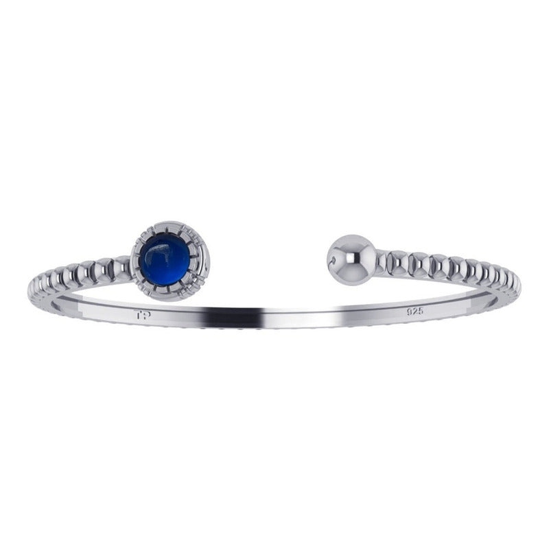 Pulseira Bracelete Safira Rígido Prata 925 - Unissex