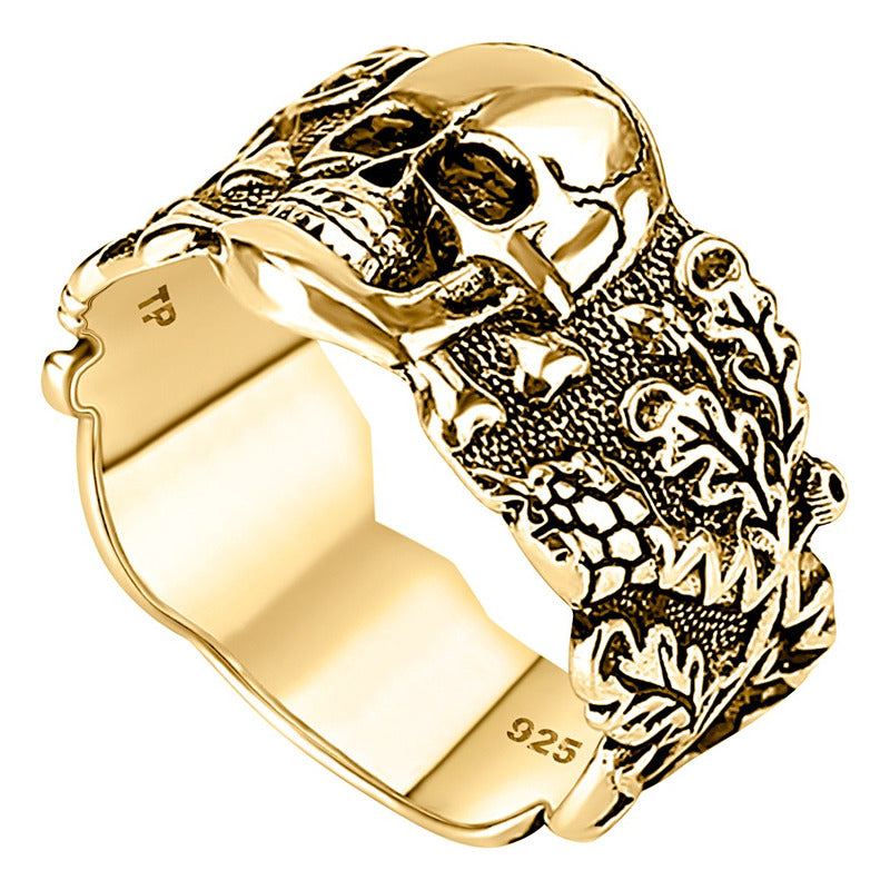 Anel Masculino Caveira Cobra Prata 925 Dourada Ouro 18k