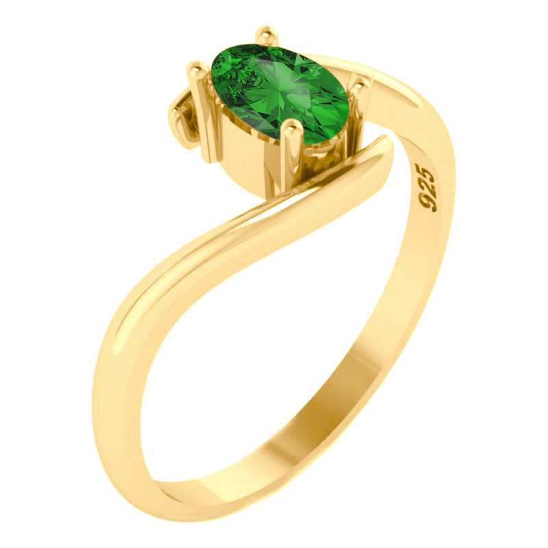 Anel Miami Prata 925 Dourada Ouro 18k - Esmeralda