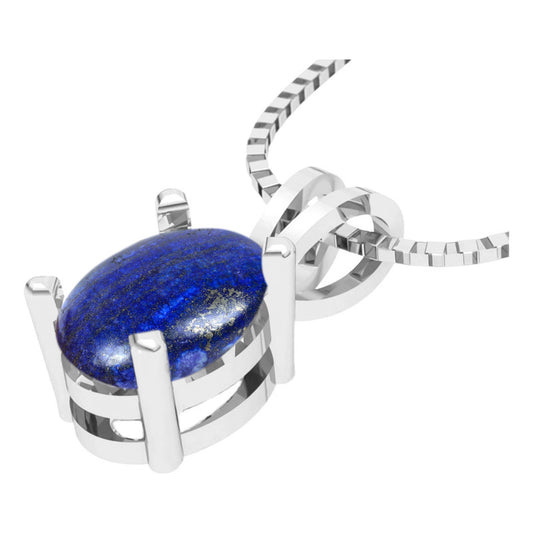 Colar Lápis-lazúli Prata 925 Oval 8x6mm Com Veneziana