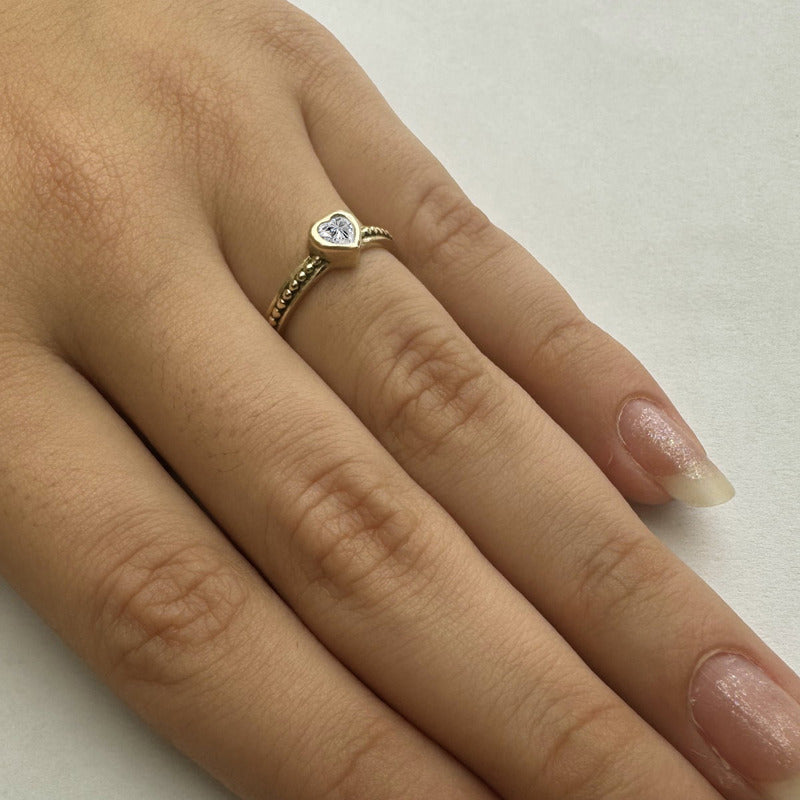 Anel Prata 925 Dourada 18k Solitário Coração - Zircônia