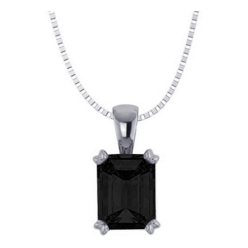 Colar Prata 925 Retangular Black Onix Natural - Exclusivo