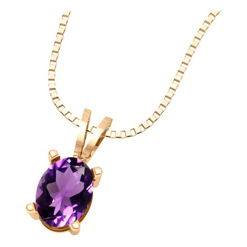 Colar Pingente Oval Prata 925 Dourada 18k - Ametista