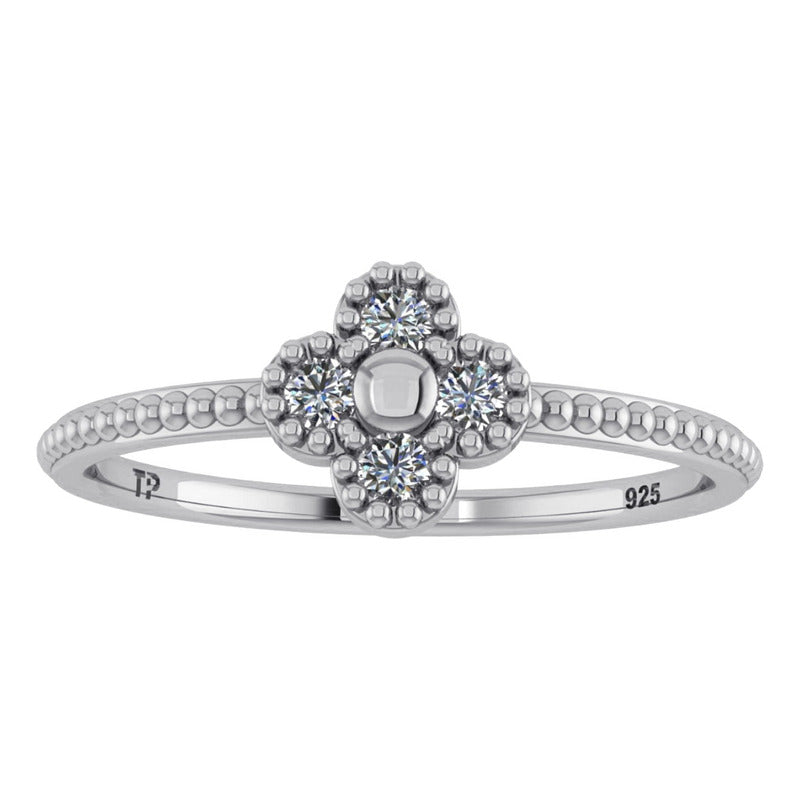 925 Silver Flower Ring With 4 Zirconias - Exclusive