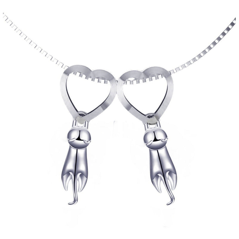 Colar Pura Prata 925 Canga 2 Gatinhos - Exclusivo