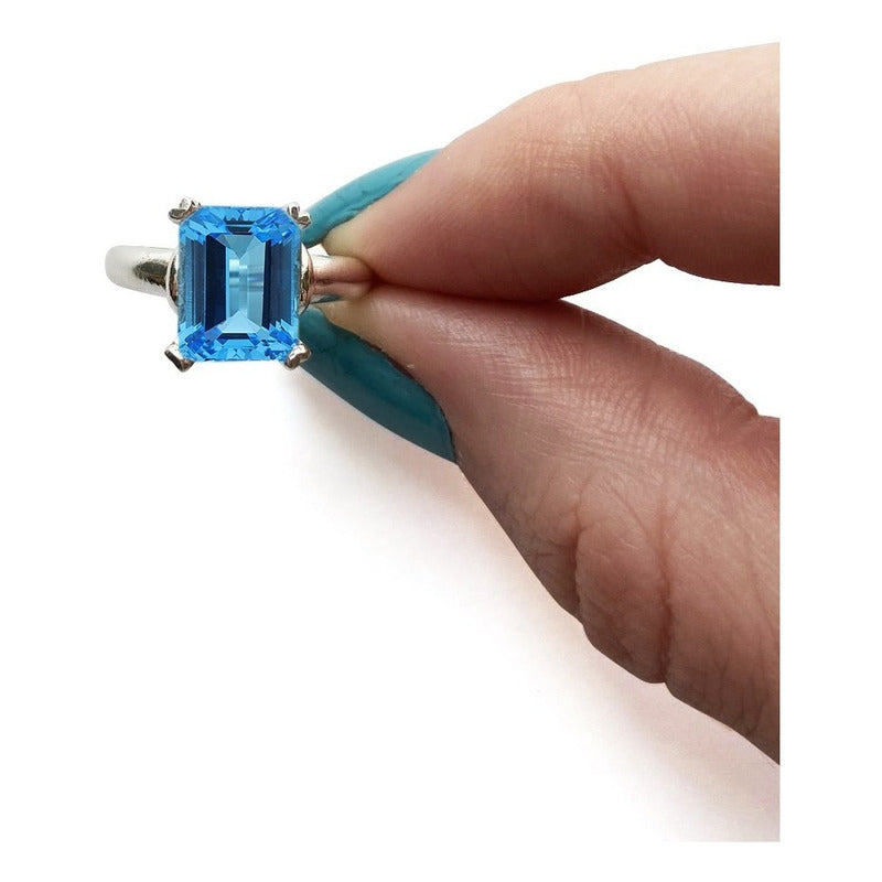 Anel Azul Topázio Pura Prata 925 Vintage - Exclusivo