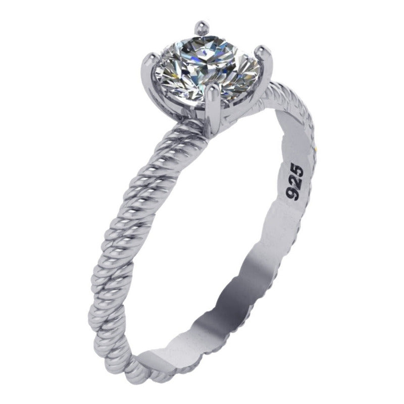 Anel Solitário Prata 925 Torcido Zirconia - Exclusivo