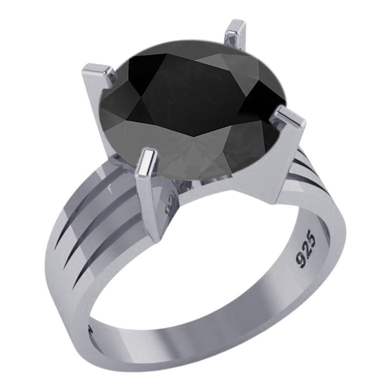 Anel Solitário Black Onix Grande Pura Prata 925 - Exclusivo