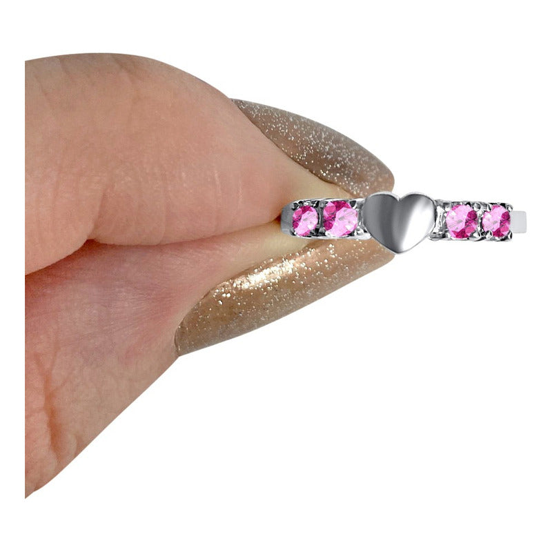 Solid Heart Ring In Pure 925 Silver - Pink Sapphire