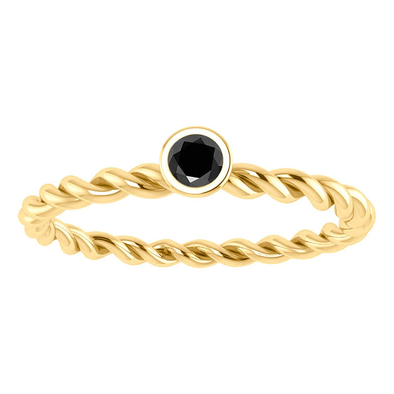 Anel Solitário Prata 925 Dourada 18k Torcido - Black Onix