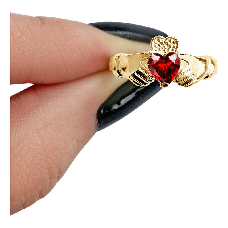Irish Claddagh Ring 925 Silver 18k Gold - Garnet