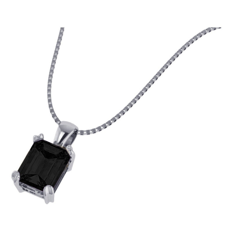 Colar Prata 925 Retangular Black Onix Natural - Exclusivo