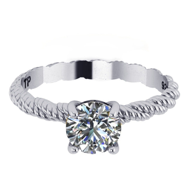Anel Solitário Prata 925 Torcido Zirconia - Exclusivo