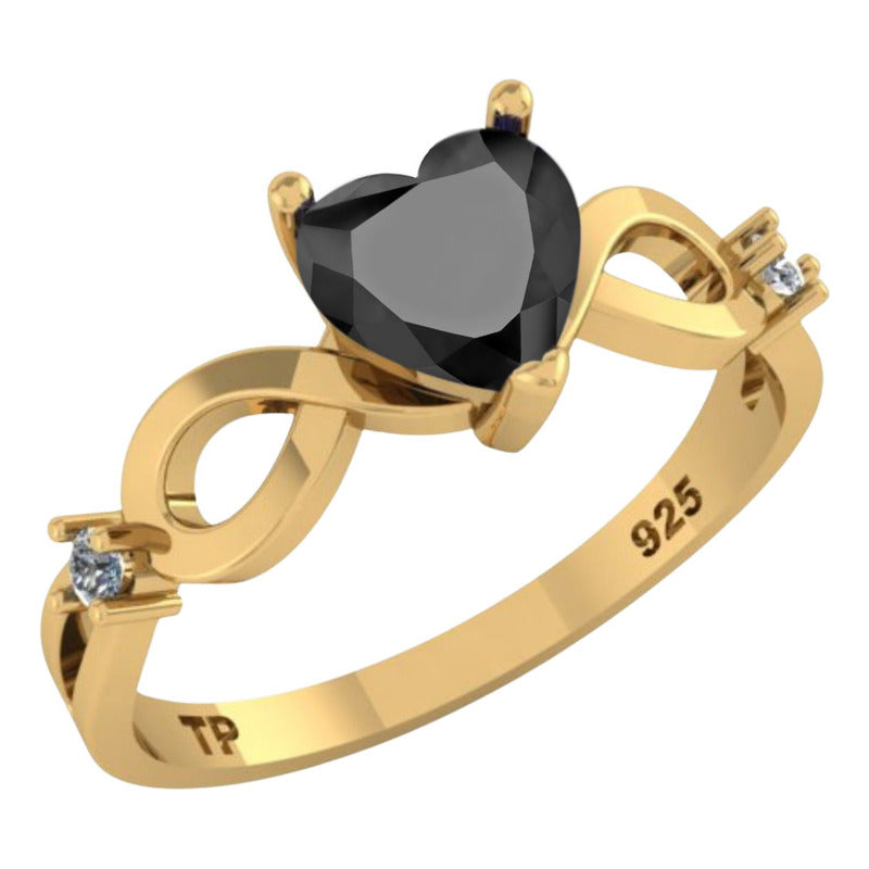 Anel Prata 925 Dourada 18k Infinito Amor Coração - Onix