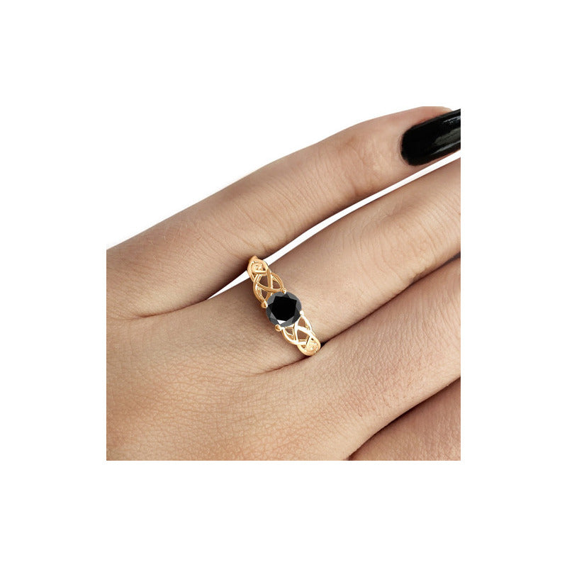 Anel Solitário Celta Knot Prata 925 Dourada 18k - Black Onix