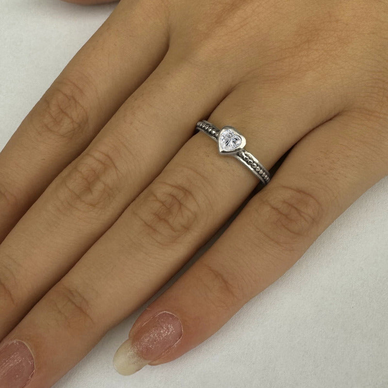 Anel De Pura Prata 925 Solitário Coração Zirconia- Exclusivo