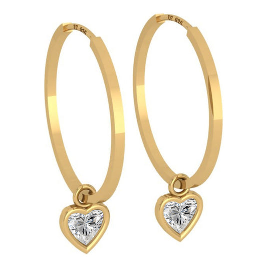 Brinco Argola Prata 925 Dourada 18k Pingente Coração- Zircôn