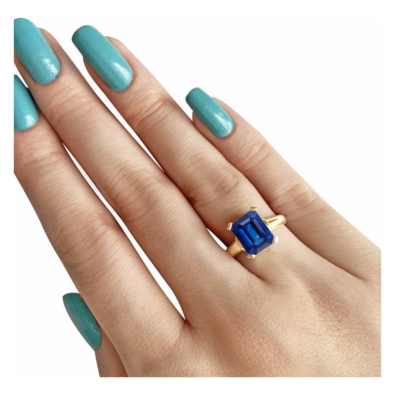Anel Vintage Safira Prata 925 Dourada Ouro 18k - Feminino