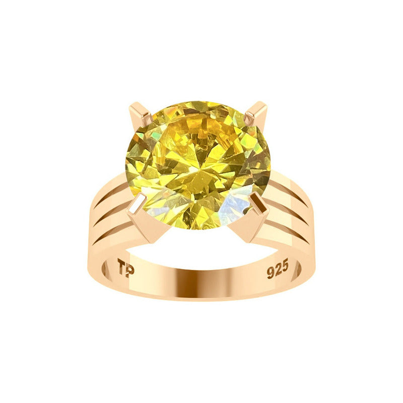 Anel Solitário Prata 925 Dourada 18k - Citrino Grande