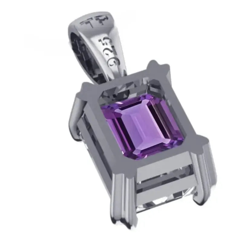 Pingente Retangular Prata 925 Ametista - Exclusivo Roxo