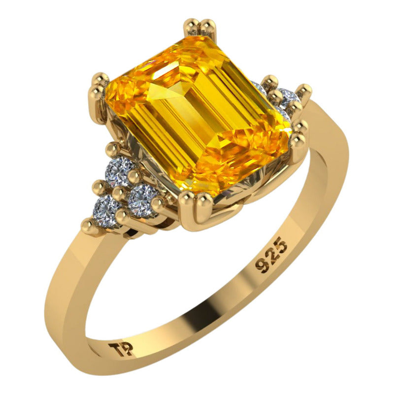 Anel Vintage Clássico Prata 925 Dourada Ouro 18k Citrino