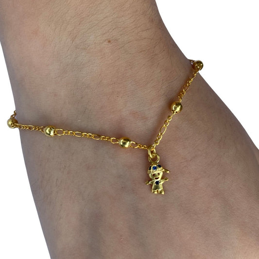 Pulseira Prata 925 Prata Dourada 18k Bolinha 3mm -menino