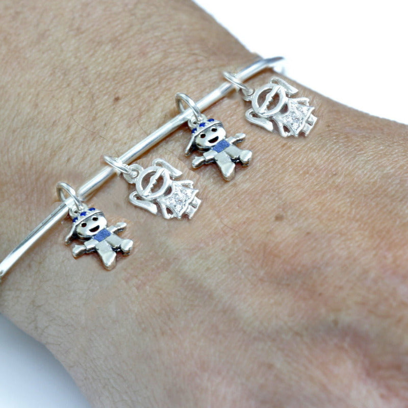 Pulseira Bracelete Rígido Prata 925- 2 Meninas E 2 Meninos