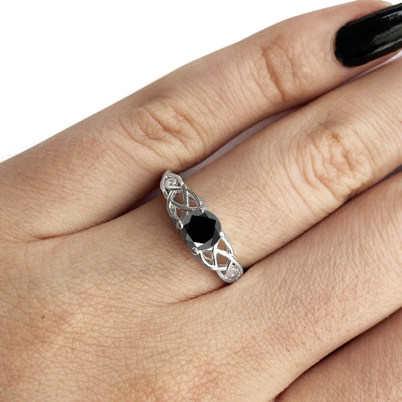 Anel Solitário Celta Knot Prata 925 Black Onix - Exclusivo