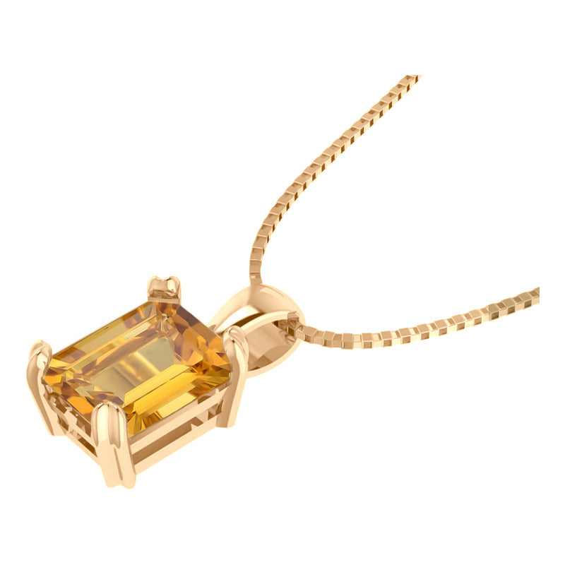 Colar Pingente Retangular Prata 925 Dourada 18k - Citrino