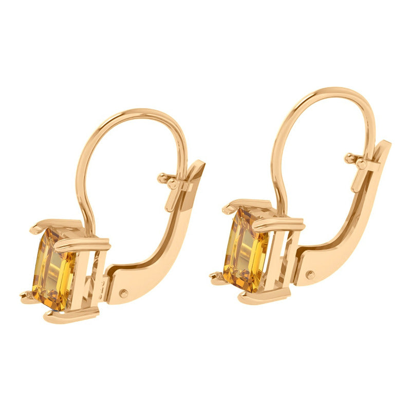 Brinco Trava Retangular Prata 925 Dourada Ouro 18k Citrino