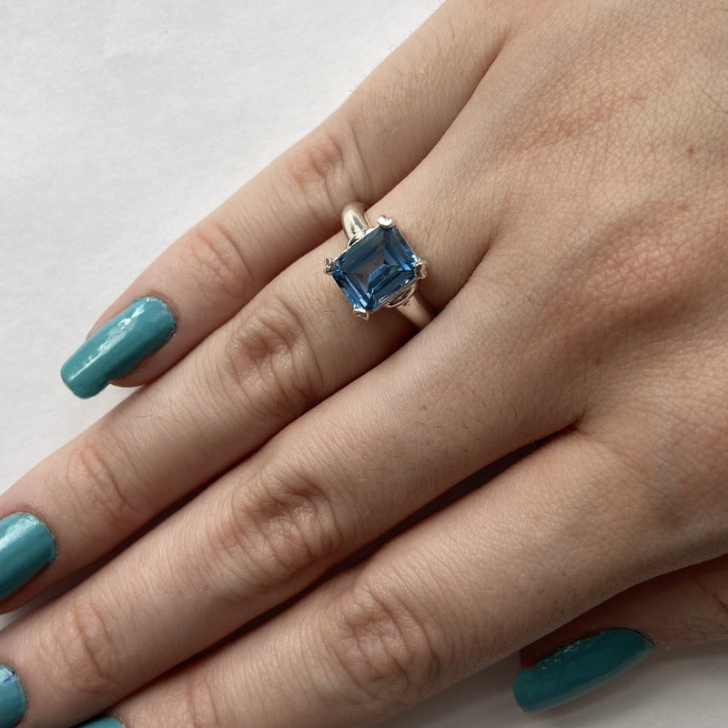 Anel Azul Topázio Pura Prata 925 Vintage - Exclusivo