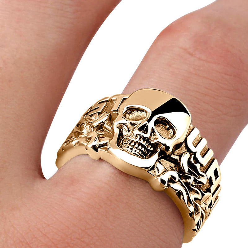 Anel Caveira Pura Prata 925 Dourada Ouro 18k