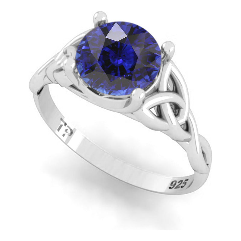 Anel Prata 925 Celta Knot Trinity Safira Azul - Feminino