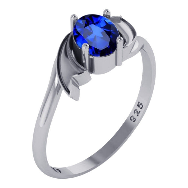 Anel Wings Safira Oval Pura Prata 925 - Exclusivo